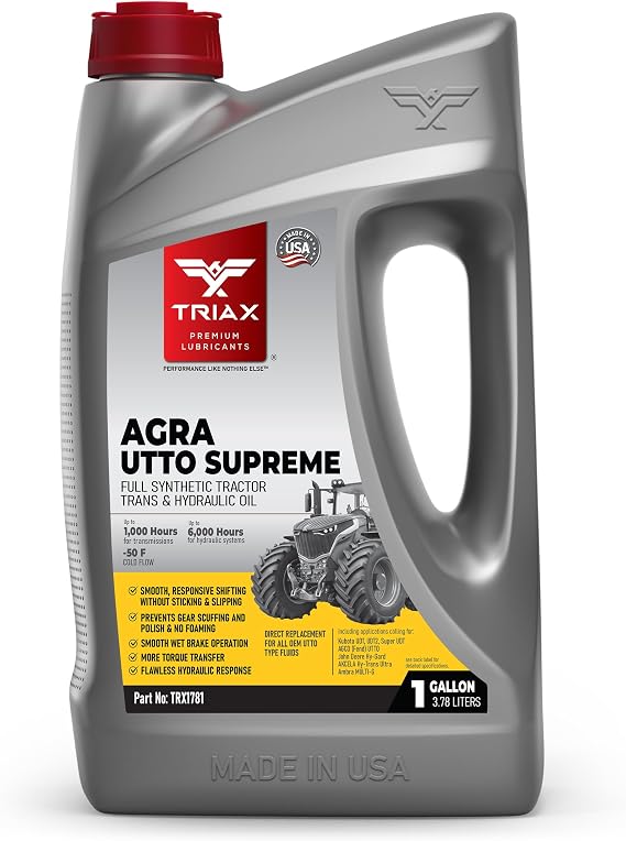 TRIAX Agra UTTO Supreme GL-4 Full Synthetic Tractor Transmission/Hydraulic Oil AW 32/46, All Season Arctic Grade -52F | Compatible with Case Hytran, John Deere Hygard, Kubota UDT/UDT2 (1 Gallon)
