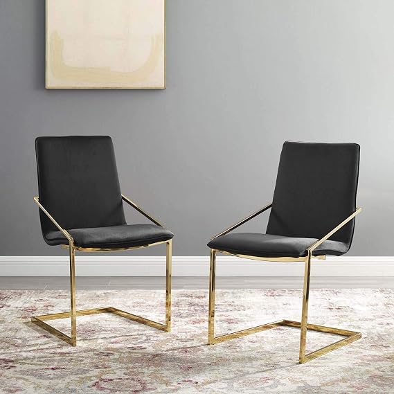 Modway Pitch Performance Velvet Armchair, 2 pcs - Dining Chairs, Gold Black