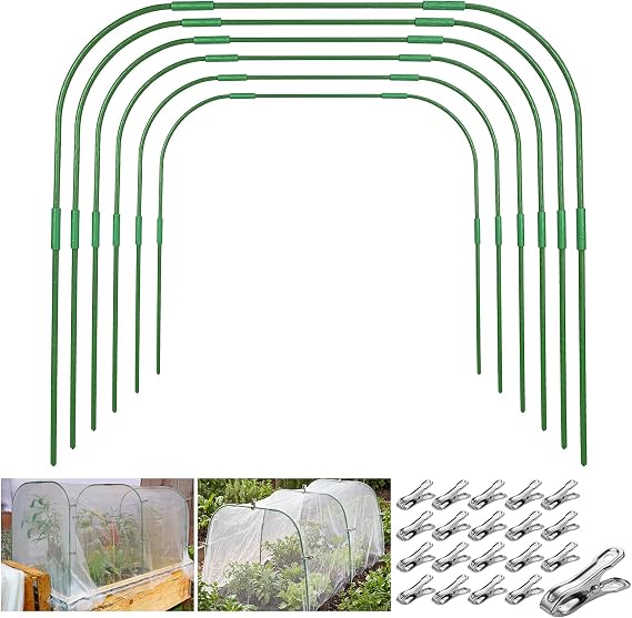 6 Packs 83x105cm Garden Hoops for Netting Raised Beds with 20 Stainless Steel Clips,Rust-Free Detachable Grow Tunnel Garden Netting Frame for cloche,Greenhouse Hoops Plant Support Hoop for Tall Plants