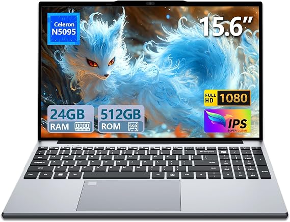2026 Gaming Laptop, 15.6" Laptop Computer with 24GB DDR4 512GB SSD, N5095 Quad-Core up to 2.9GHz, Portable Laptop with Backlit KB,Fingerprint,FHD 1920 * 1200, WiFi5, BT4.2,Win 11 Pro, Business Laptops