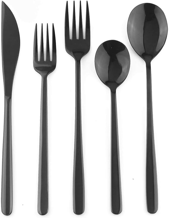 304 Stainless Steel Light Mirror Black Flatware Set, Service for 4