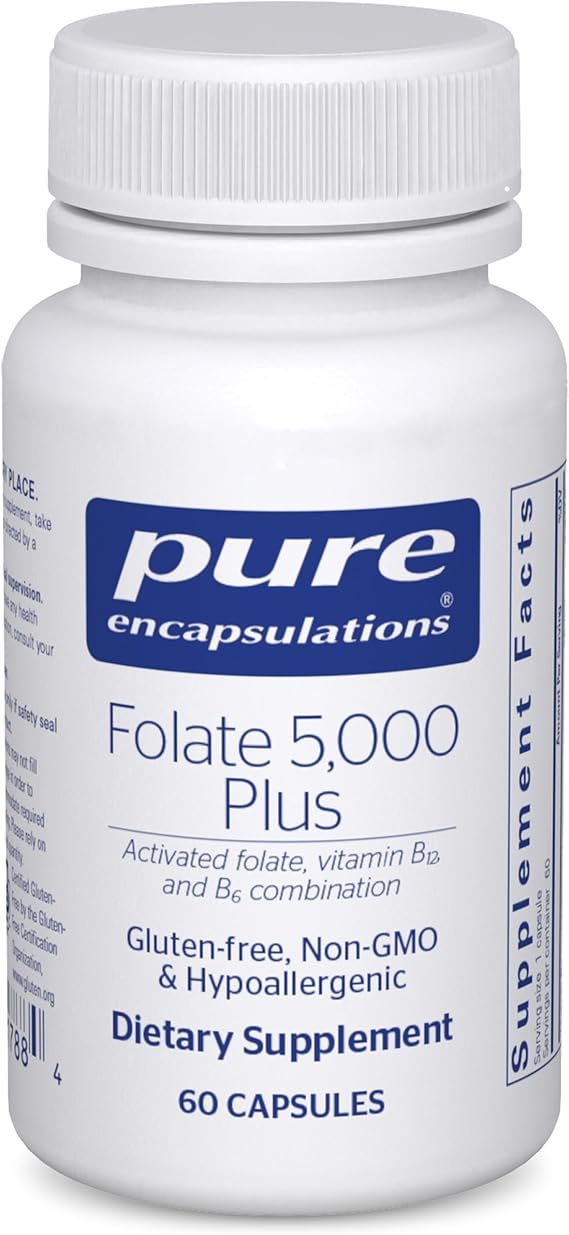 Pure Encapsulations - Folate 5,000 Plus, 60 Capsules | Activated Folate, Vitamin B12 and B6 Combination, Naturally Occurring Folate