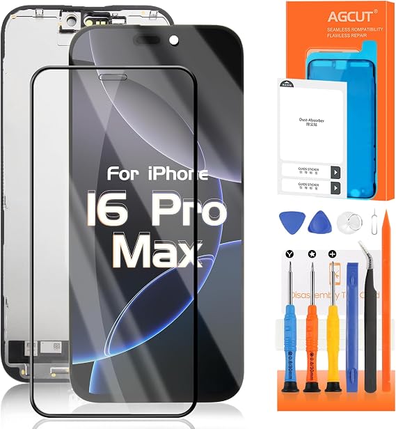 AGCUT Screen Replacement for iPhone 16 Pro Max LCD Display for iPhone 16 Pro Max A3296 A3084 A3295 A3297 6.9 inch LCD Screen Digitizer 3D Touch Assembly with Repair Tools, Black Incell