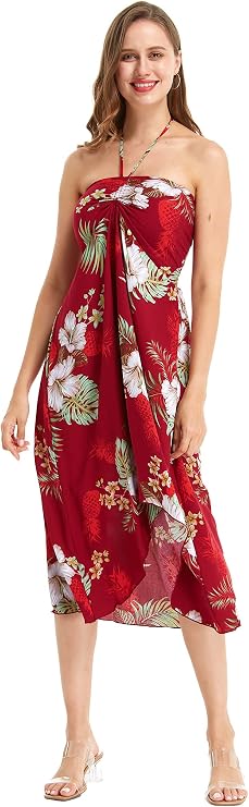 Hawaii Hangover Women's Hawaiian Luau Halter Floral Print Dress in Pineapple Garden