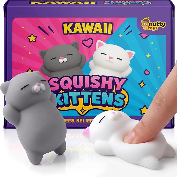 Nutty Toys Squishy Cat Set - 2" Soft Silicone Kawaii Kitties, Top Stress Relief Toy 2026 Unique Gifts for Teens Kids Women Men Adults Best Teenage Girls Teen Boy Tween Christmas Stocking Stuffers Idea