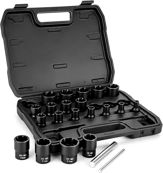 Bolt & Nut Extractor Socket Set, 3/8" Drive Impact Stripped Bolt Remover for Extracting Damaged