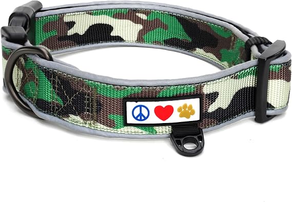 Pawtitas Camo Green/Black Padded Dog Collar, X-Small