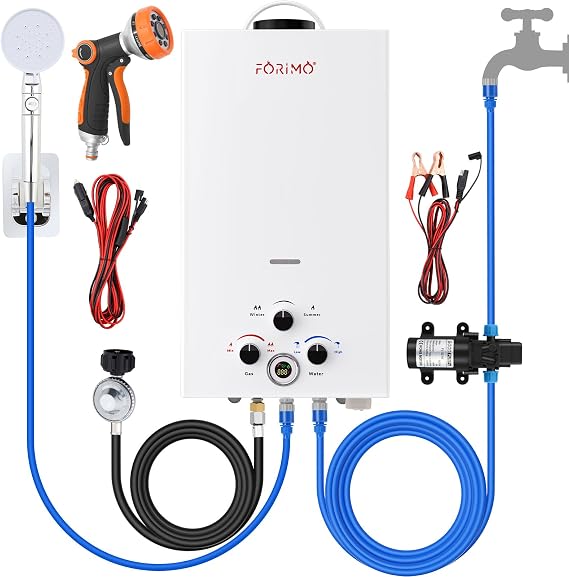 Tankless Water Heater Propane,2.64GPM 10L Outdoor Portable Water Heater,with 2 GPM Water Pump, Instant Propane Water Heaters with Digital Display Multi-Protection for Camping Trips Boat Cabins