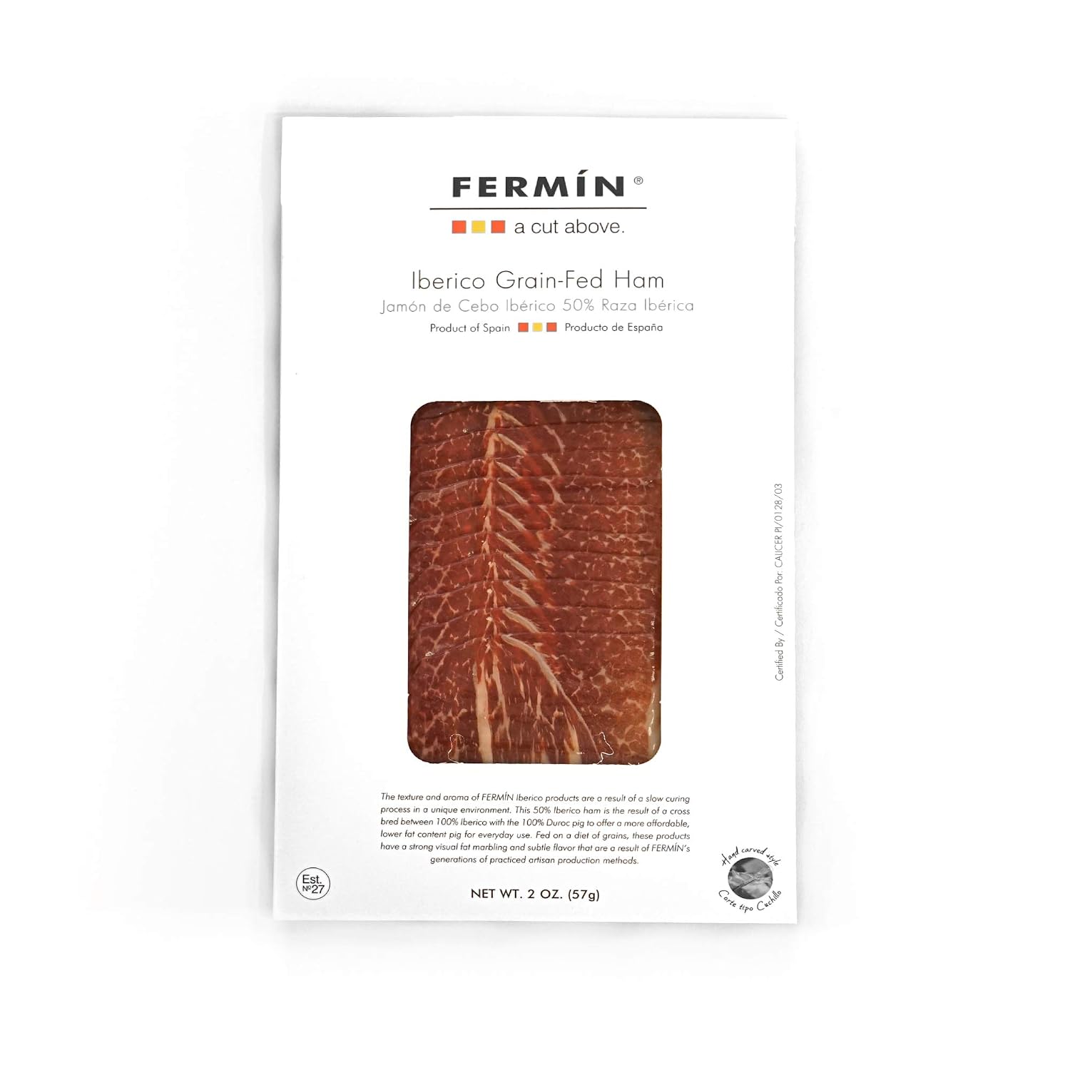 Fermin Jamon Iberico – All Natural Sliced Spanish Ham, 2 oz – No Nitrates or Nitrites, Gluten & Lactose Free – Aged 28 Months