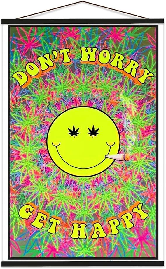 Scorpio Posters Don't Worry Get Happy - Flocked - Blacklight Poster - 23" x 35" with Poster Hanger Black Color