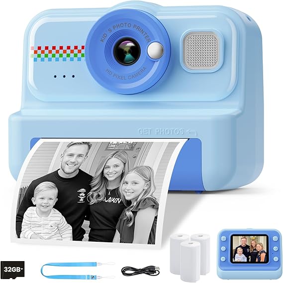HiMont Kids Camera Instant Print, 1080P Instant Print Camera for Kids with 32GB Card & 3 Rolls Paper, Selfie Digital Camara, Funny Toys Gifts for Boys & Girls Age 3-12 (Blue)