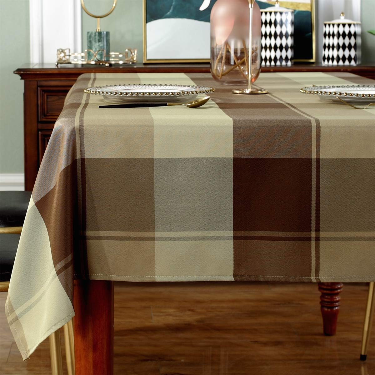 SASTYBALE Rectangle Tablecloth Plaid Style Polyester Table Cloth Spillproof Wrinkle Resistant Heavy Weight Table Cover for Kitchen Dinning TabletopRectangleOblong, 60 x 120 10-12 Seats,Taupe