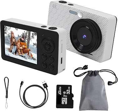 32GB Digital Camera,FHD Kids Camera,48 MP Compact Camera for Kids with 16X Zoom Anti Shake,Auto Focus, Video Recording Function,Mini Camera Suitable for Boys Girls Teenagers Gift (White)