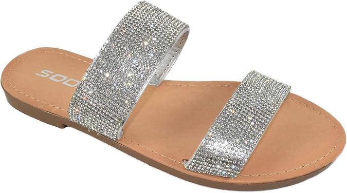 Soda Shoes Women Flip Flops Slippers Sandals Double Strap Slide Casual Bling Rhinestone Crystals AMONG-S