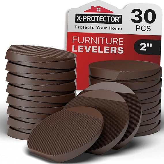 X-Protector Furniture Levelers - 30 PCS 2" Brown Rubber Shims for Leveling | Multi-Purpose Leveling Feet to Prevent Furniture from Wobbling, Prevent Damage & Noise - Good for All Kinds of Furnishings!