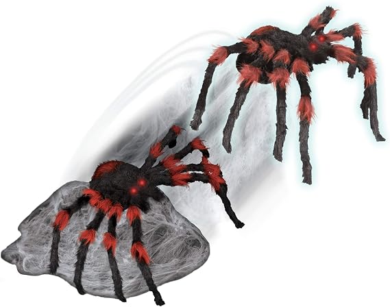 Spirit Halloween 21 Inch LED Red and Black Jumping Spider Animatronic, Multicolor