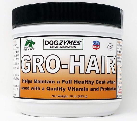 Dogzymes GRO-Hair for Length of Coat or Feathering, Fast Coat Growth or When sparse Coat and/or Bald Spots Need to Fill in.