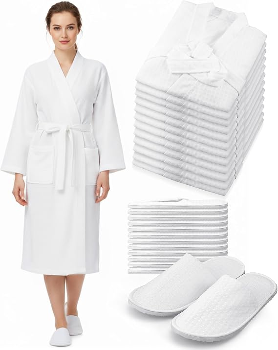 Jecery Spa Robe and Slippers Set Bulk Waffle Light
