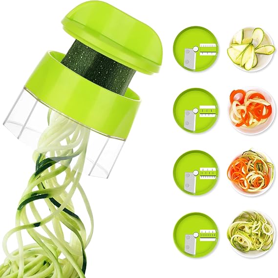 Zucchini Spiralizer for Veggies, 4 in 1 Zoodles Zucchini Noodle Maker | Compact Design, Veggie Noodle Maker Kitchen Gadget for Zucchini, Carrot, Cucumber