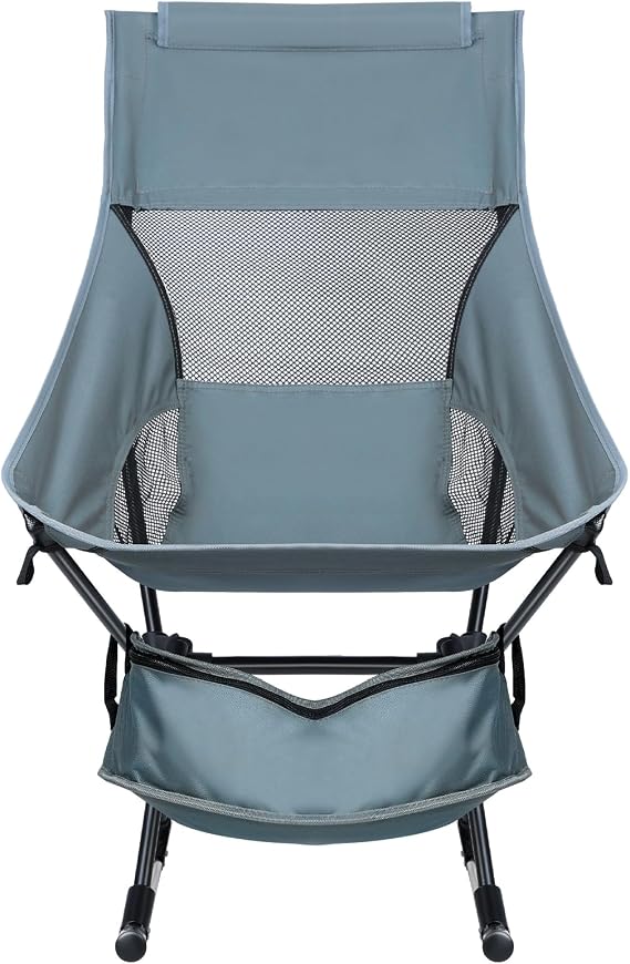 Oversized Folding Rocking Camping Chair,Portable Mesh Rocker Chair with Storage Bag for Patio Lawn Garden Outdoors Heavy Duty Folding Chairs Supports 253 lbs Grey