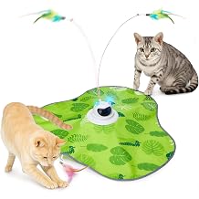 Toozey Interactive Cat Toy, Electric Hide and Seek Cat Toys with 3 Interchangeable Feathers, Rechargeable, Intelligent Toy for Self-Entertainment with Remote Control, Green