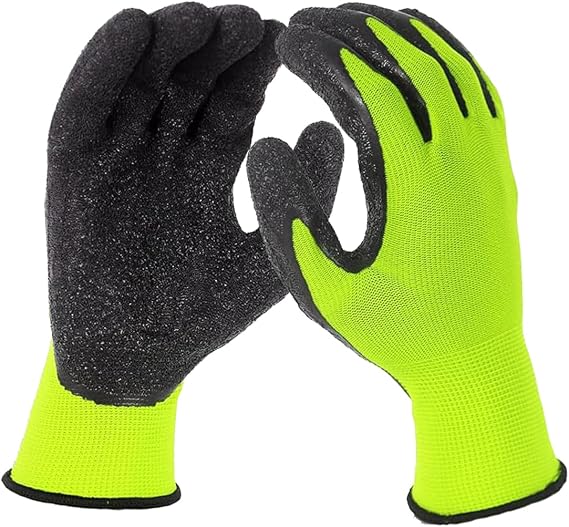 L&M Crinkle Latex Rubber Hand Coated Breathable Safety Work Gloves for Men Women Construction Landscaping