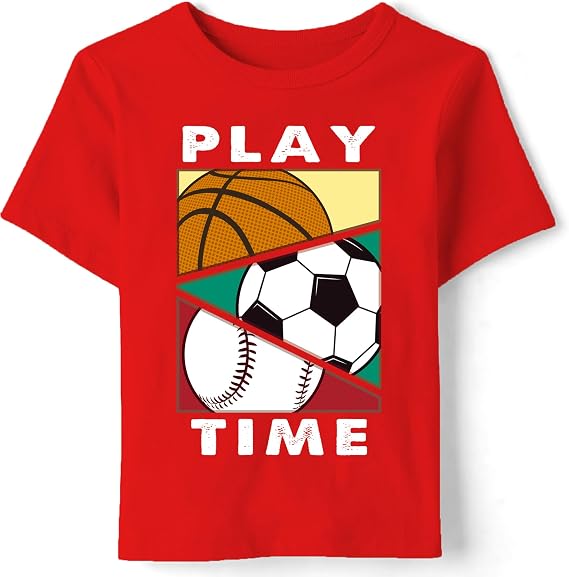 Boys T-Shirts Summer Basketball Baseball Soccer Graphic Kids Short Sleeve Cotton Tees Tops