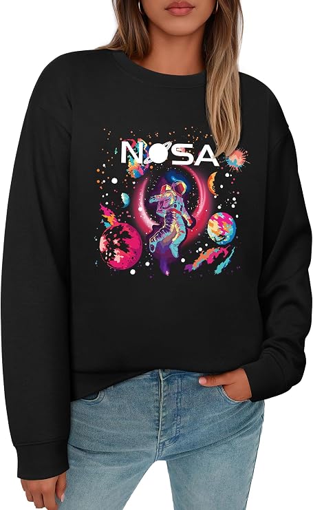 Women's Space Astronaut Sweatshirt Universe Planet Galaxy Graphic Pullover