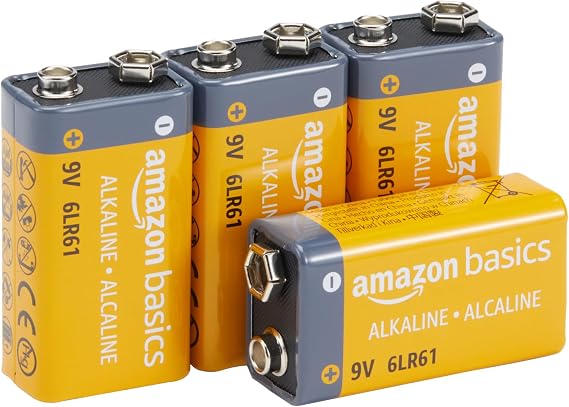 Amazon Basics 4-Pack 9V Long-Lasting Alkaline Batteries for Smoke Detector, Electronics & Audio, 5-Year Shelf Life