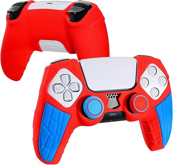 DLseego PS5コントローラー用保護カバー ソフトシリコン 人間工学に基づいた滑り止めコントローラーケーススキン サムスティックグリップキャップ4個付き - レッド