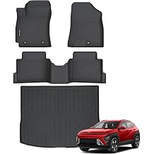 Floor Mats & Cargo Liner for 2024 2025 2026 Hyundai Kona SEL/SE/N Line/Limited All Weather Protection TPE Rubber Full Set Automotive Mat Accessories, Black (Not for Electric Models)