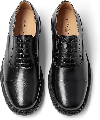BEAU TODAY Womens Oxfords Dress Shoes, Leather Lace-Up Oxfords for Women, Comfortable Formal Cap Toe Business Casual Non Slip Office Driving Oxfords Shoes