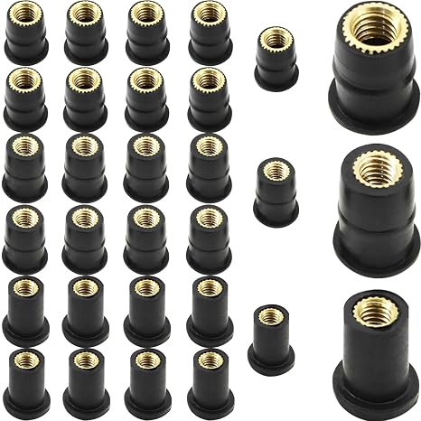 DZS ELEC 30PCS Motorcycle Rubber Brass Nut Kit M4 M5 M6 Windshield Well Nuts Used for Securing Vehicle Body Parts Motorcycle Fasteners Bumpers Mudguards
