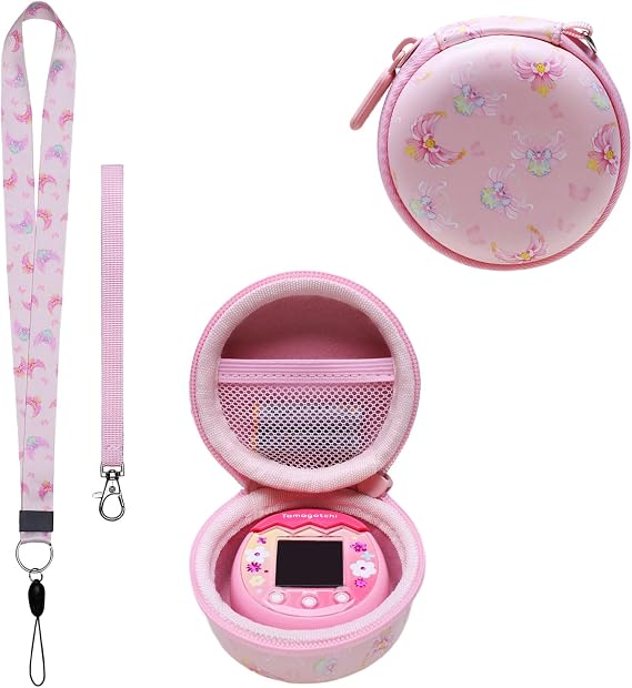 LTGEM Case Compatible with Tamagotchi Pix/Original/Nano x/Hello Kitty/Uni,Storage Protective Carrying Electronic Pets Case with Lanyard Neck Strap(Magic Heart Pink)
