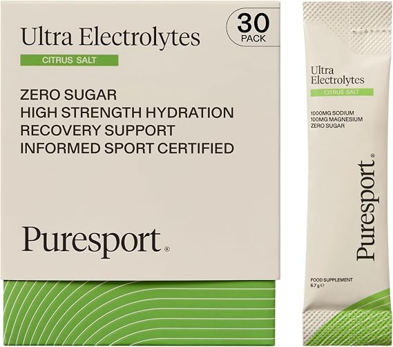 Puresport Ultra Electrolytes Hydration Citrus Salt (30 Pack), High Performance Sugar-Free Electrolytes Powder, 1000mg Sodium, Optimise Hydration & Support Muscles, Travel-Friendly Format