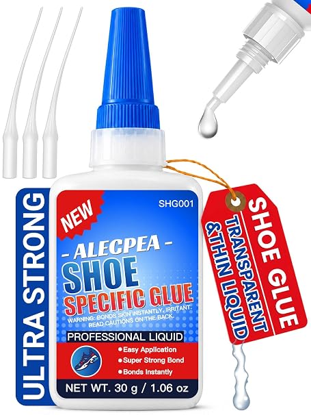 Shoe Glue for Sole Repair, Thin Clear Adhesive, 30g with 3 Tips | Fast-Setting Flexible Waterproof Shoe Repair Glue For Sneakers, Boots, Leather, Rubber, EVA, Mesh, PU And PVC