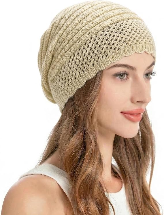 ZLYC Crochet Slouchy Beanie for Women Soft Lightweight Skull Cap
