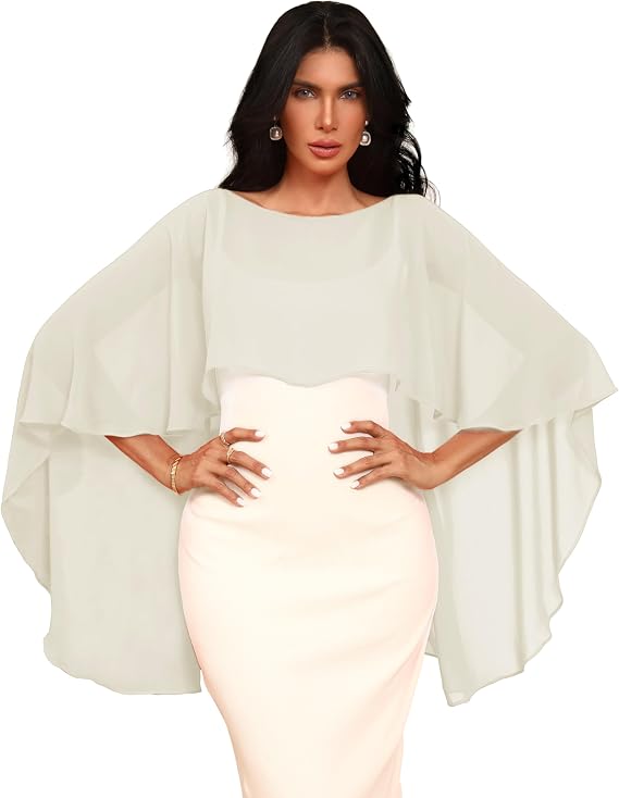 Chiffon Sheer Shawl Wraps Women's Girls Shrug for Evening Dress Wedding Cape Cover Up 1920s Shawl