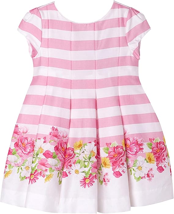 Mayoral Chic Little Girls 2-9 Pink/White Striped Floral Border Cotton Social Dress, Orchid,2