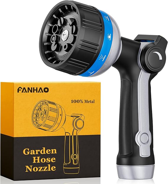 FANHAO Metal Thumb Control Water Hose Nozzle Heavy Duty, 10 Spray Patterns