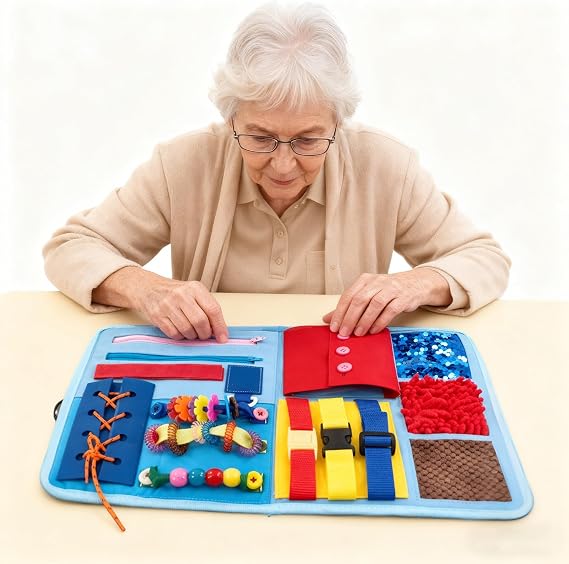 Sensory Fidget Blanket for Adults & Seniors, Dementia Products for Elderly Alzheimers, Memory Loss Fidget Toys, Calming & Comforting Activities Focus Busy Board for Autistic Children