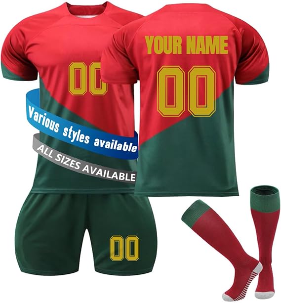 Football Kits for Kids, Personalised Football Shirt with Name Number, Training Shirts Shorts and Socks Set, Football Gifts for Boys Men