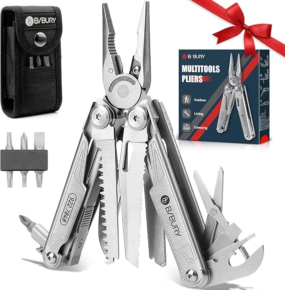 BIBURY Foldable Multi for Men Multifunctional Pliers with Bottle Opener Portable Multifunctional Tools with Lockable Blades Multi Tool Ideal for Outdoor Camping Hiking Repairing