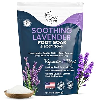 FOOT CURE Soothing Lavender Foot Spa with Epsom Salt Bath Soak Pedicure Foot Soak Tub & Feet Massager Spa Relaxing Scrubber & Dead Skin Remover Ionic Foot Bath Detox for Feet Care Pack of 1
