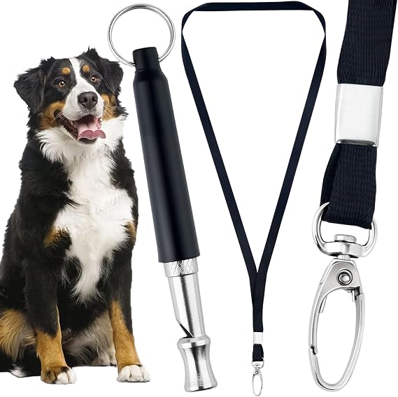 Dog Whistle with Lanyard, Adjustable Ultrasonic Dog Whistle to Stop Barking, Professional Recall Dog Training Whistles Training Control Tools for Labradors Scottish Terriers Beagles- Black