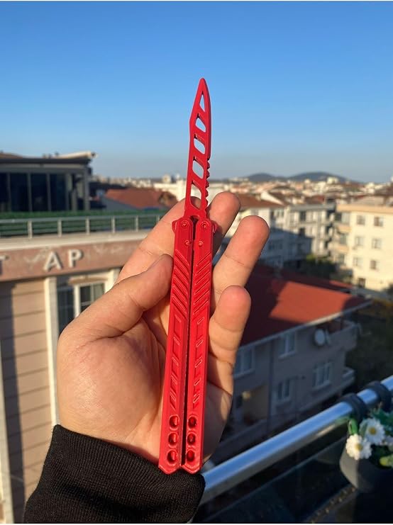 Kelebek Antrenman Bıçağı Özel Motifli Plastik Kırmızı Butterfly Knife Plastik 1 Adet, 12v3qwevwq