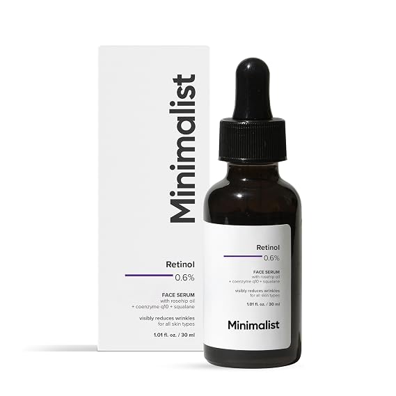Minimalist Retinol 0.6% Face Serum to Reduces Fine Lines & Wrinkles | Antioxidant Effects with Coenzyme Q10 | Mid Strength Retinol | For Men & Women | 1 Fl Oz / 30 ml