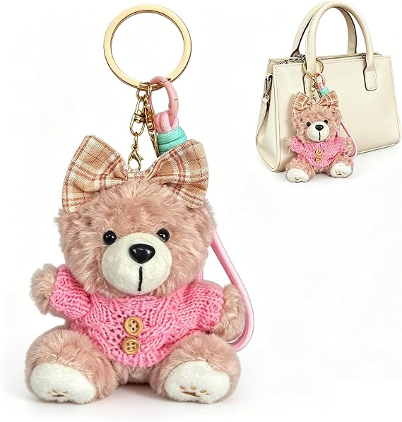 Bear Keychain, Plush Bear Bag Charm for Bag Purse Backpack Handbag