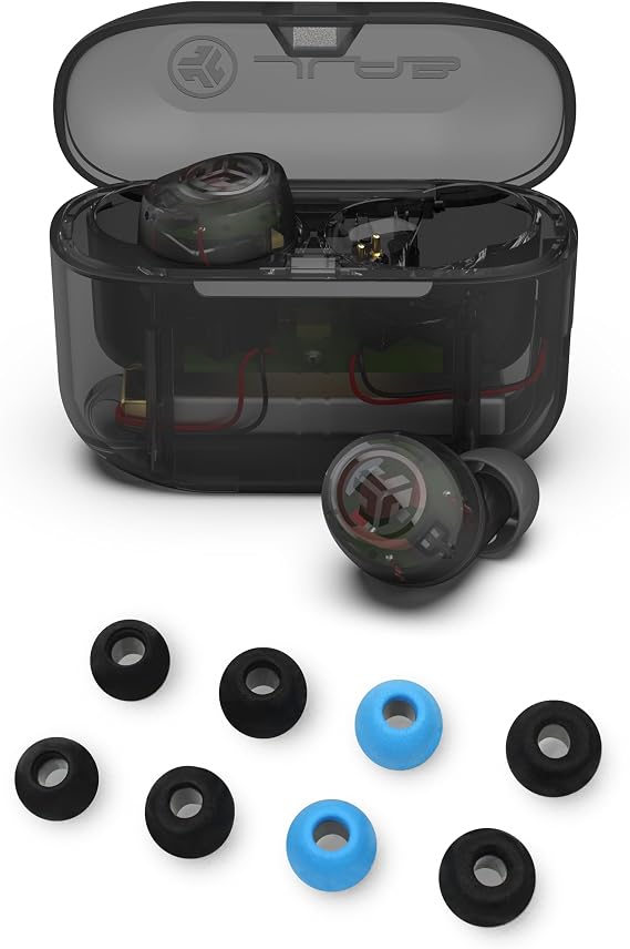 JLab Go Air Pop+ True Wireless Bluetooth Earbuds in Clear Plus Cloud Foam Mnemonic Earbud Tips