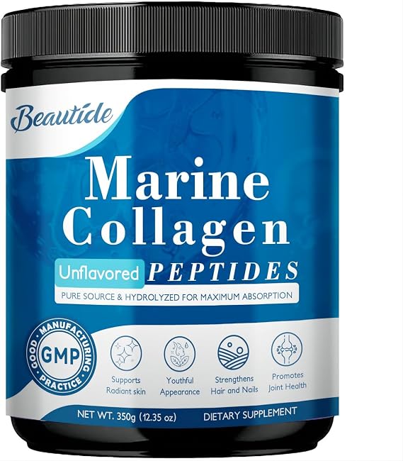 Marine-Collagen-Peptides-Powder, Hydrolyzed Fish Collagen with Vitamin C and Hyaluronic Acid for Skin Hair Nail Joint - Non-GMO, Sourced from Wild-Caught Fish, 35 Servings
